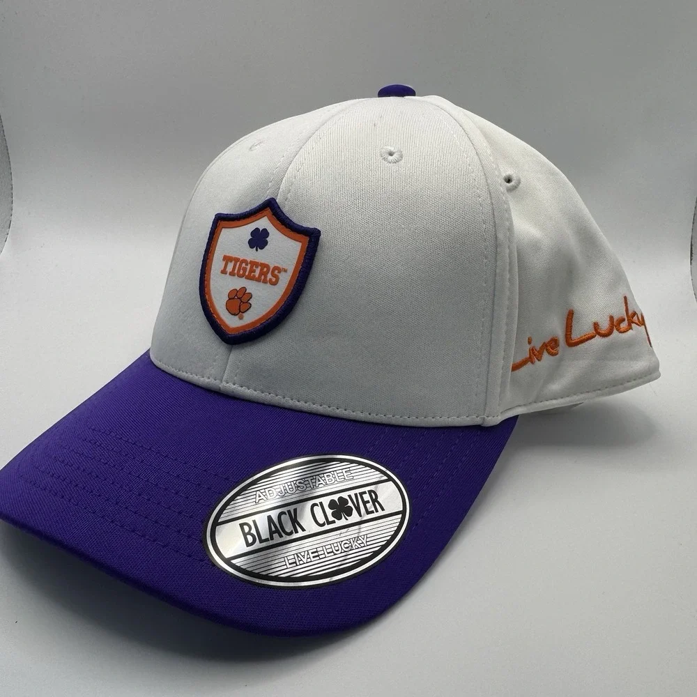 Clemson‎ Tigers Black Clover White Purple Snapback Golf Hat Men's College